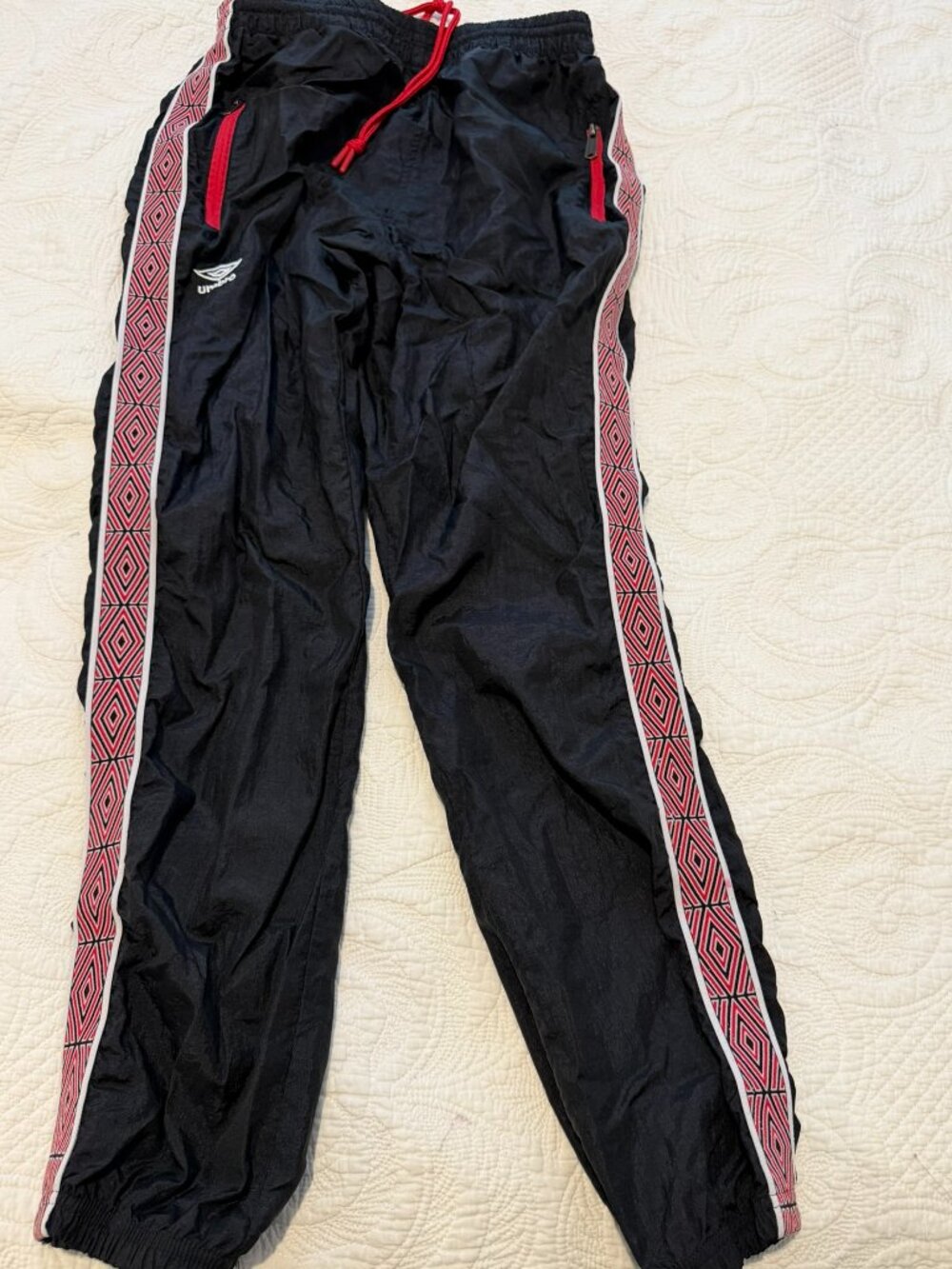 Vintgage Style Umbro Premier Track Pants Black Diamond Stripe L